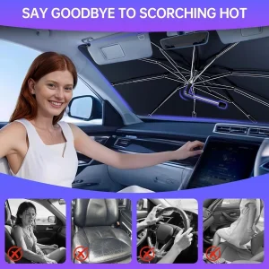 2026 Windshield Sun Shade Umbrella, Foldable Car Sunshade for Mid-Size Sedan, 36